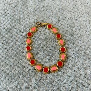vintage gold bezel pink/red beaded stone choker necklace funky chunky